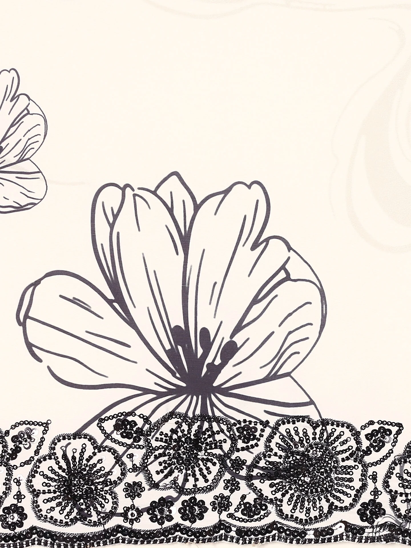 Black & White Satin Printed Saree With Hand Embroidery And Ready Made Blouse - Image 5