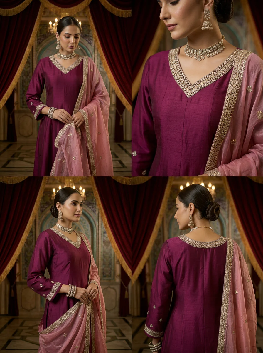Maroon Silk Embroidery Three Piece Set - Image 3