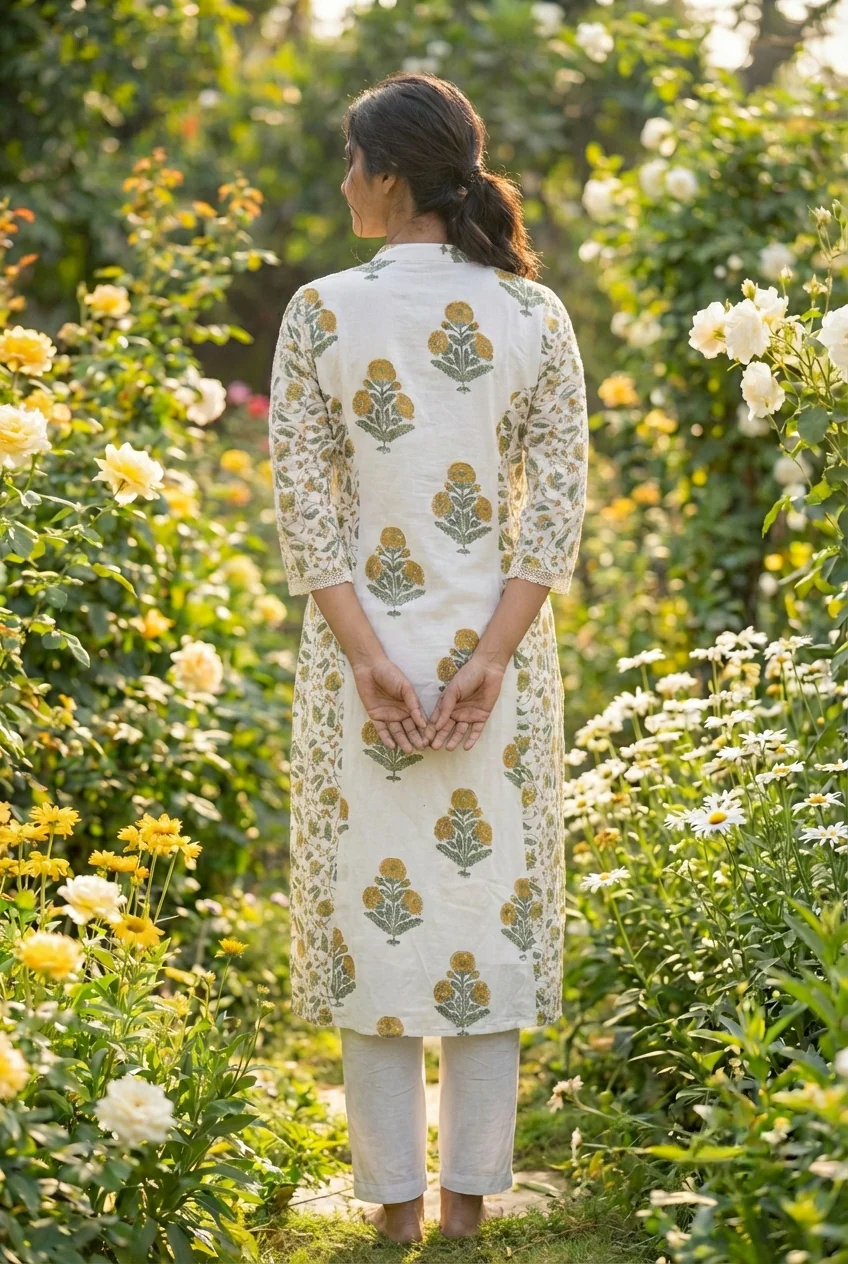 Mustard Cotton Floral Printed Two Piece Set - Image 3