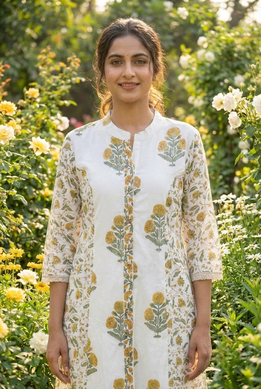 Mustard Cotton Floral Printed Two Piece Set - Image 4