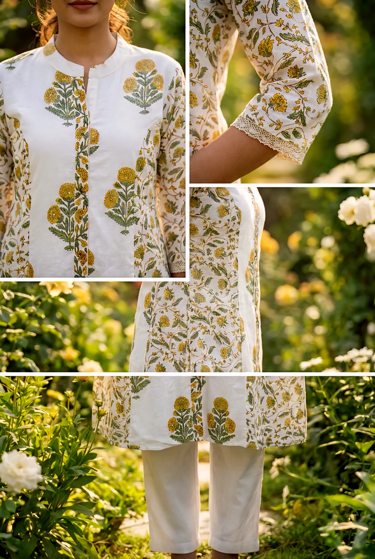 Mustard Cotton Floral Printed Two Piece Set - Image 5