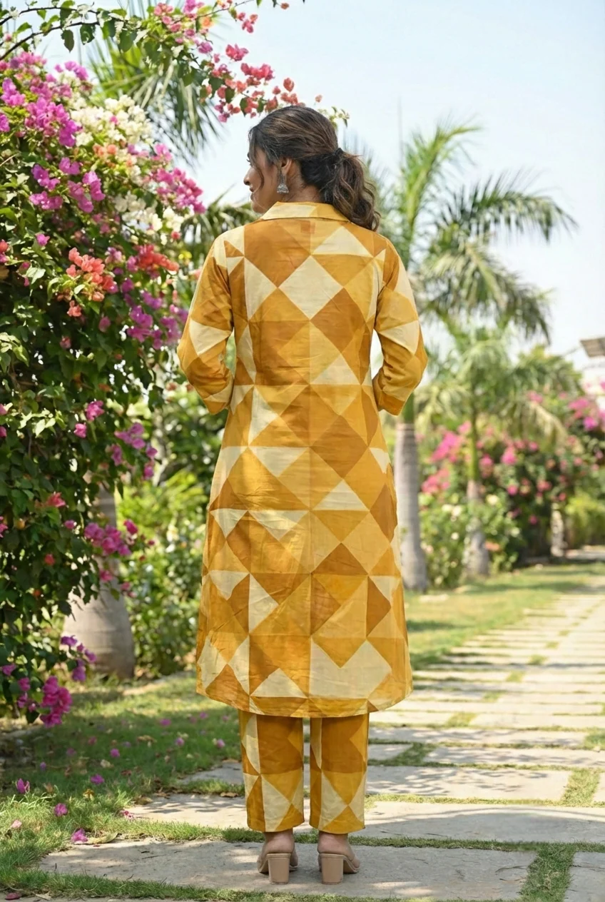 Mustard Cotton Printed Two Piece Set - Image 5