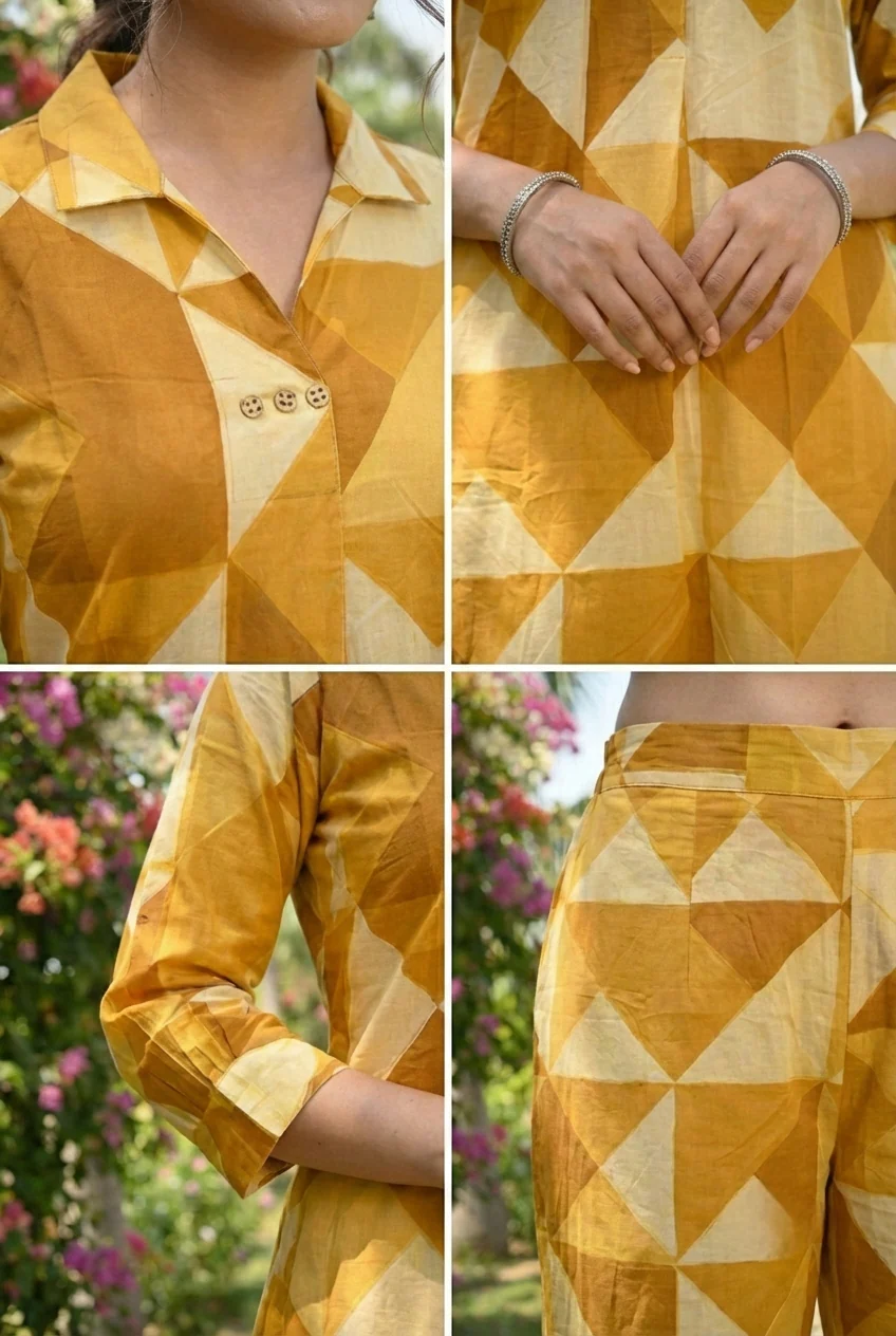 Mustard Cotton Printed Two Piece Set - Image 7