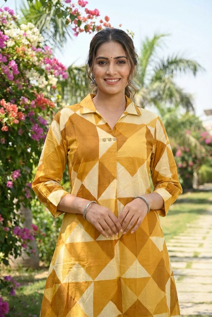 Mustard Cotton Printed Two Piece Set - Image 8