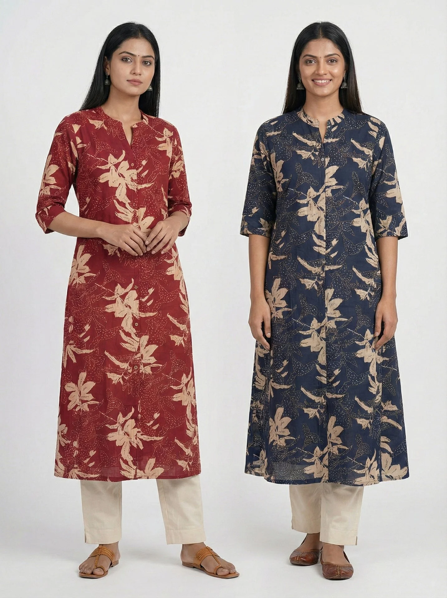 Navy Blue Modal Silk Floral Digital Print Kurta - Image 5