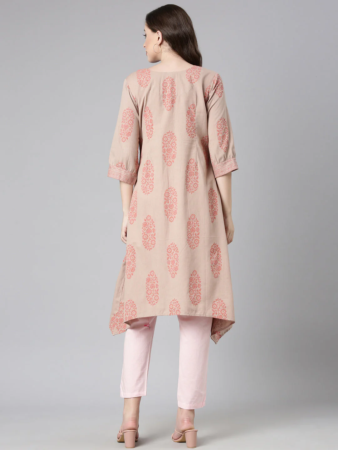 Neerus Beige Casual Floral A-Line Kurta - Image 3