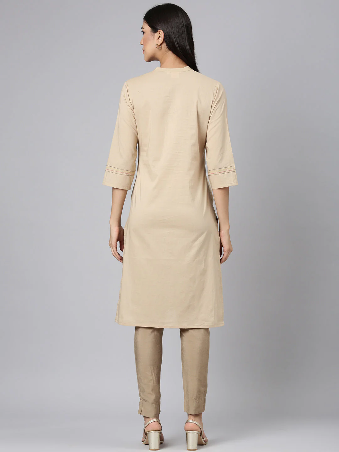 Neerus Beige Casual Solid Straight Kurta - Image 3