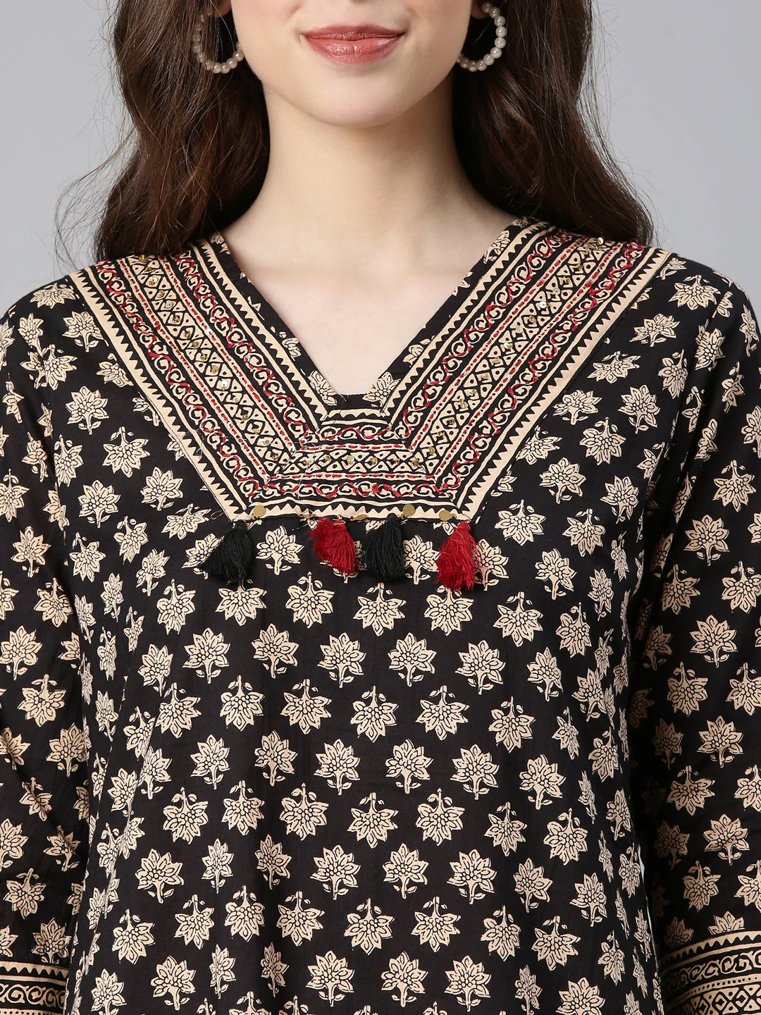 Neerus Black Printed Straight Kurta and Trousers With Dupatta - Image 4