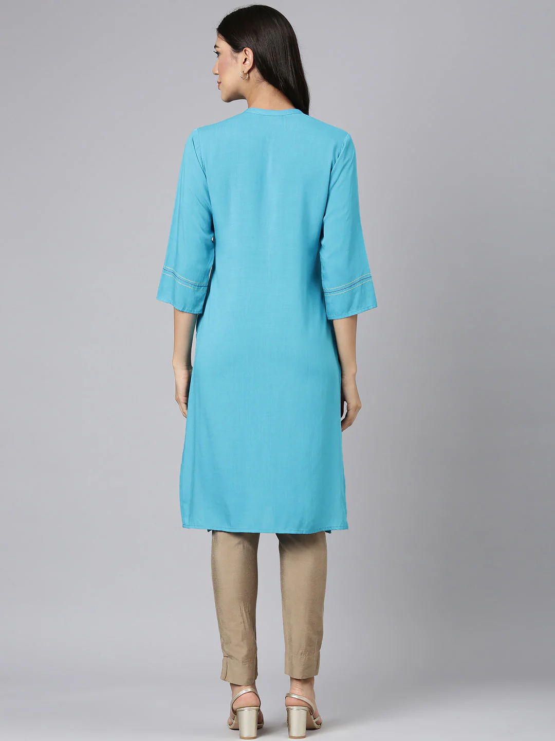 Neerus Blue Casual Solid Straight Kurta - Image 3