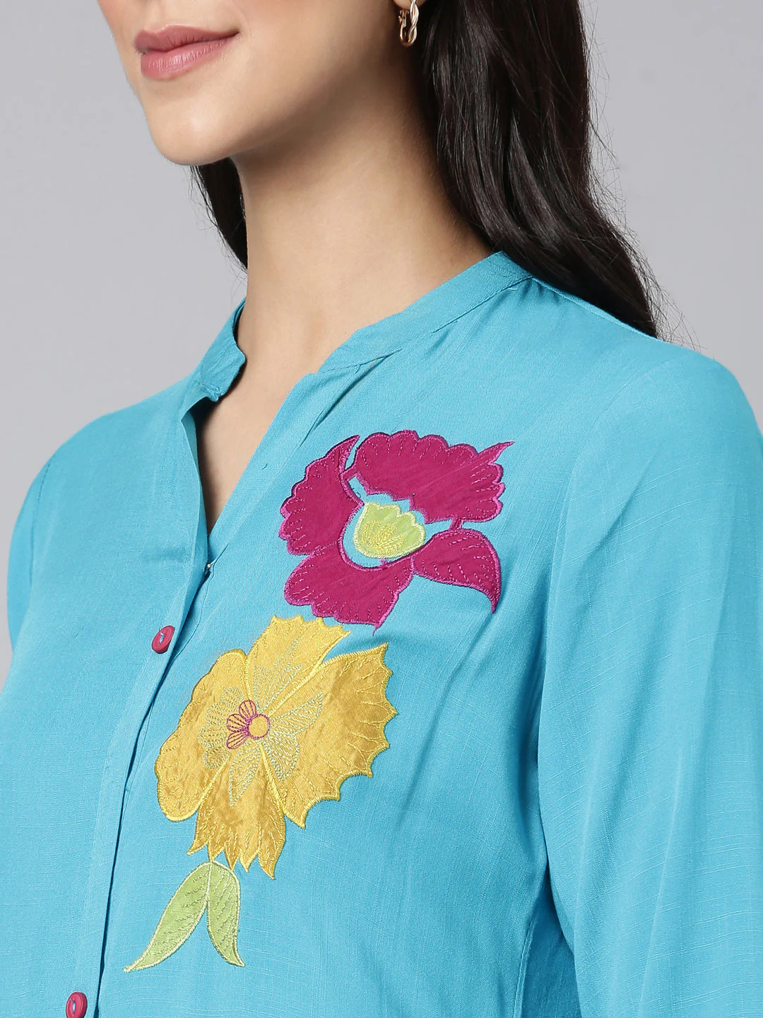 Neerus Blue Casual Solid Straight Kurta - Image 4