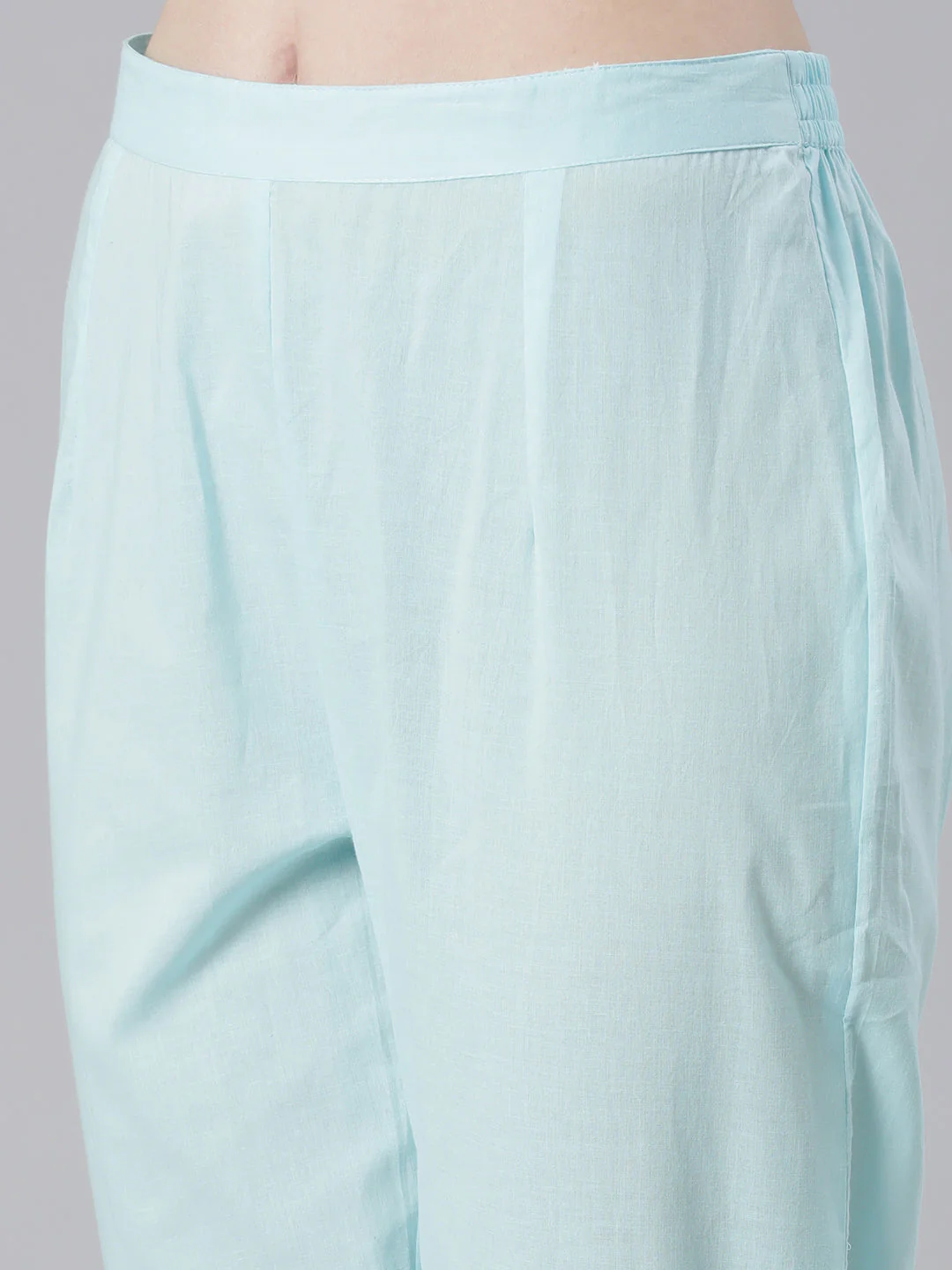 Neerus Blue Embroidered Straight Kurta and Trousers With Dupatta - Image 6