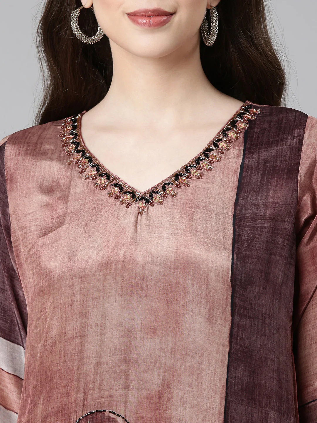 Neerus Brown Solid Straight Kurta and Trousers With Dupatta - Image 4