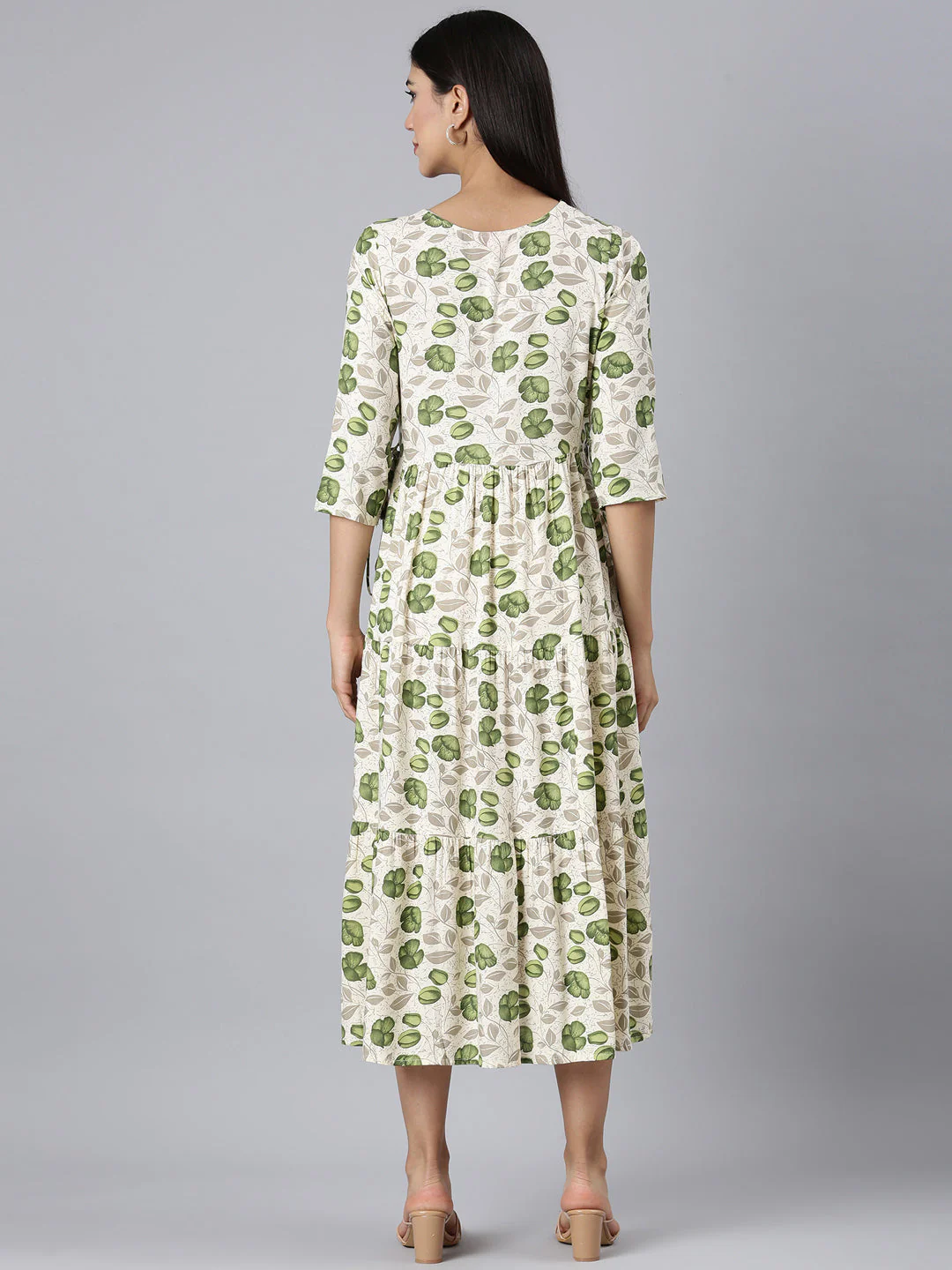 Neerus Cream Casual Floral Maxi Dresses - Image 3