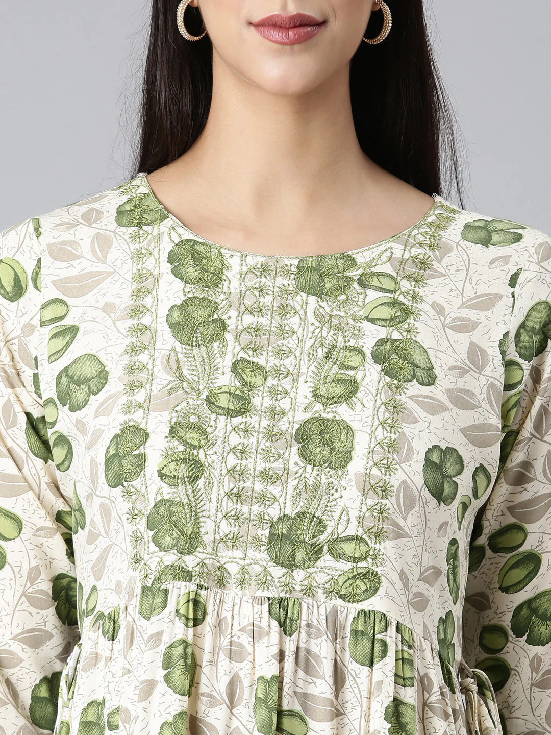 Neerus Cream Casual Floral Maxi Dresses - Image 4