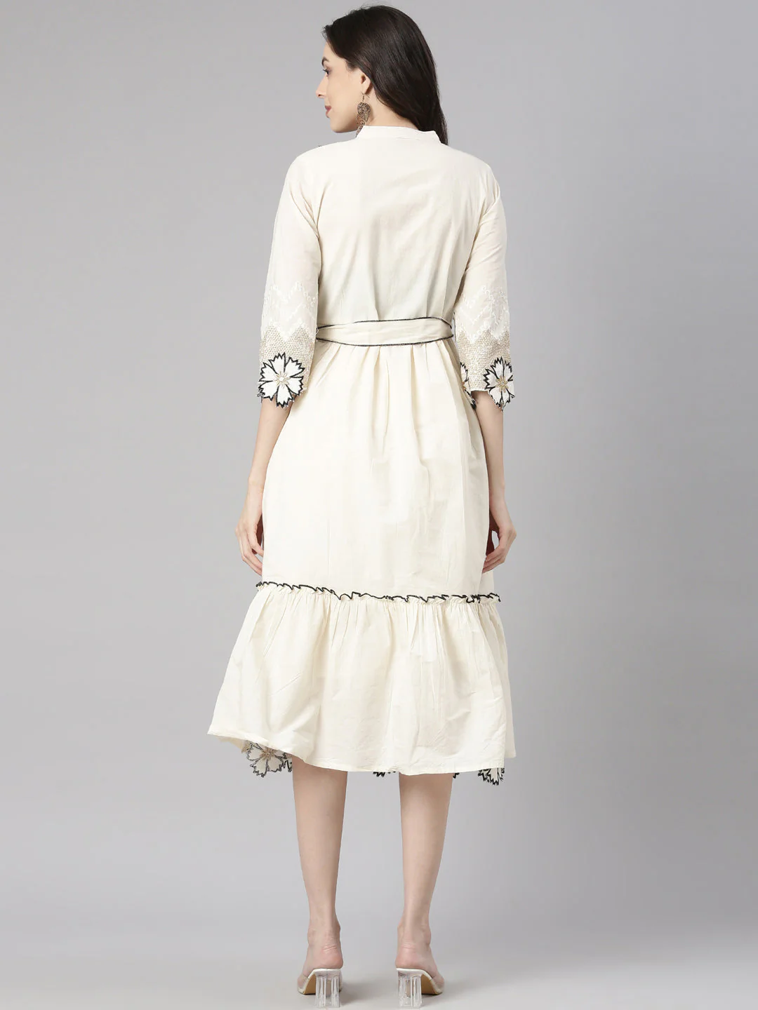 Neerus Cream Casual Solid Anarkali Kurta - Image 3