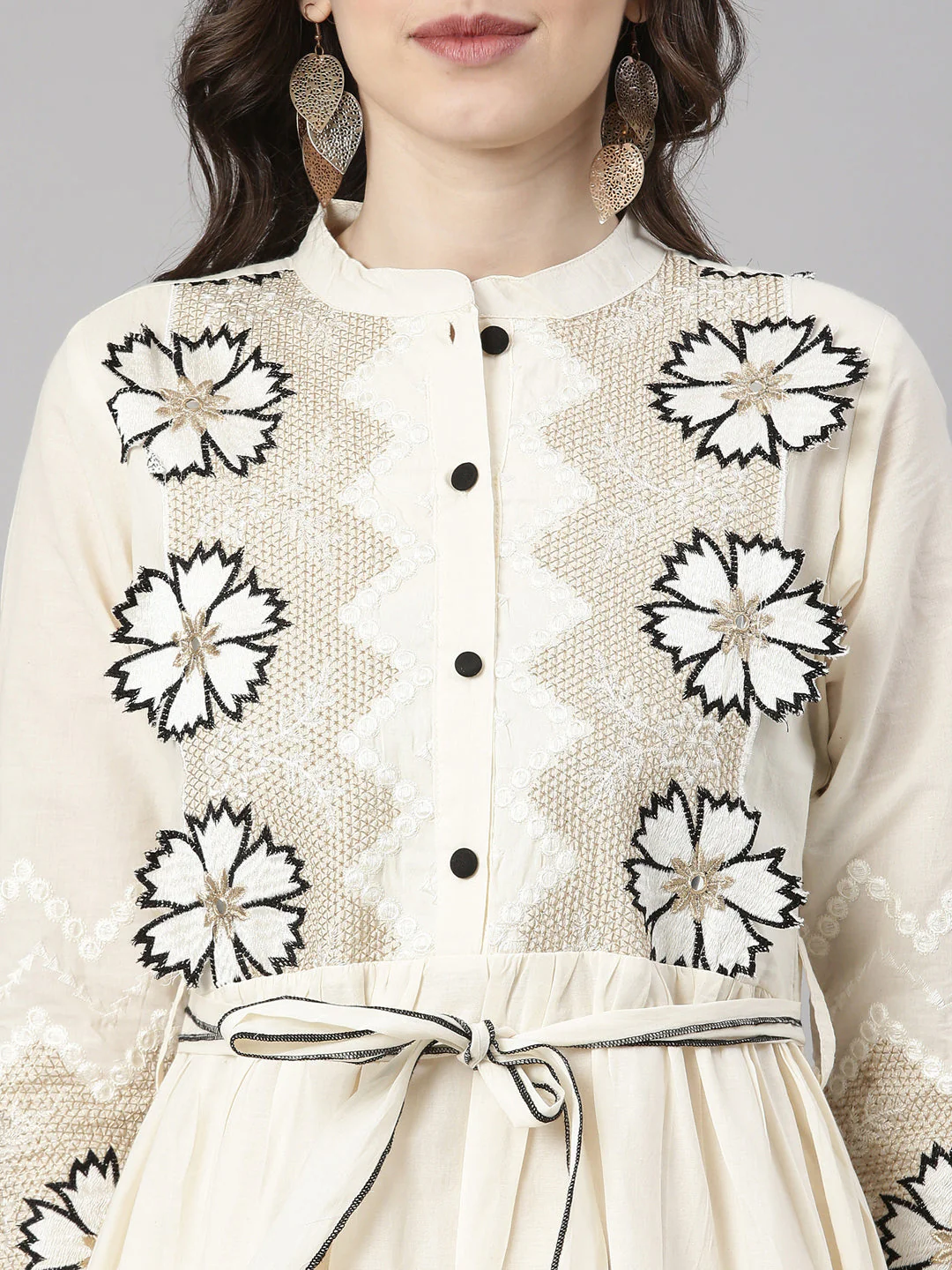 Neerus Cream Casual Solid Anarkali Kurta - Image 4