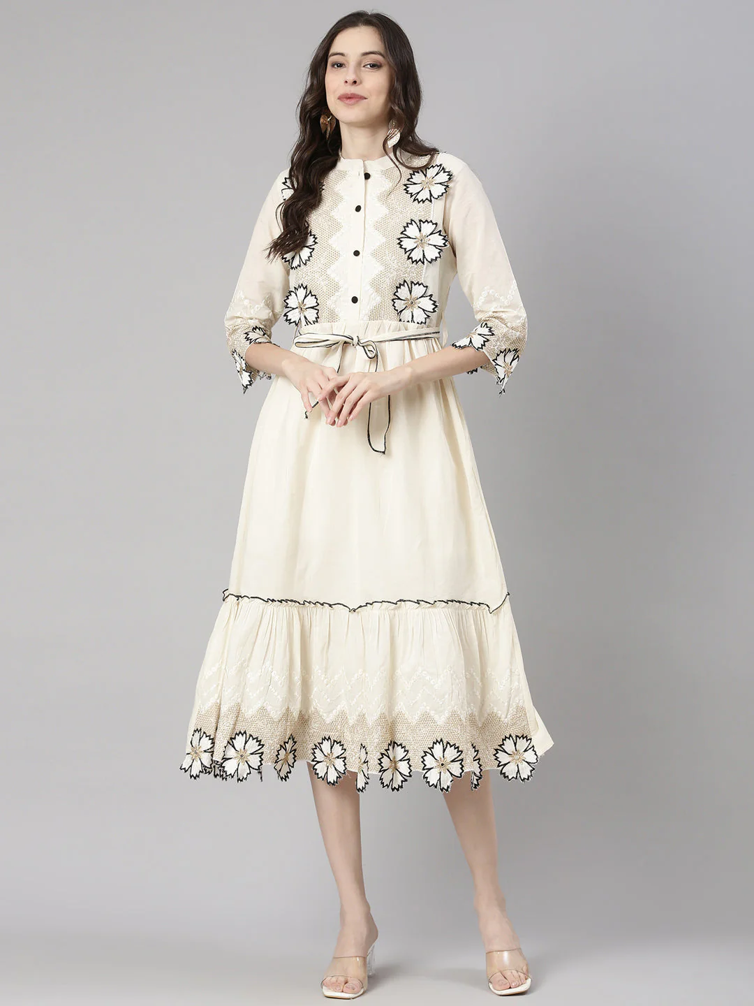Neerus Cream Casual Solid Anarkali Kurta - Image 6