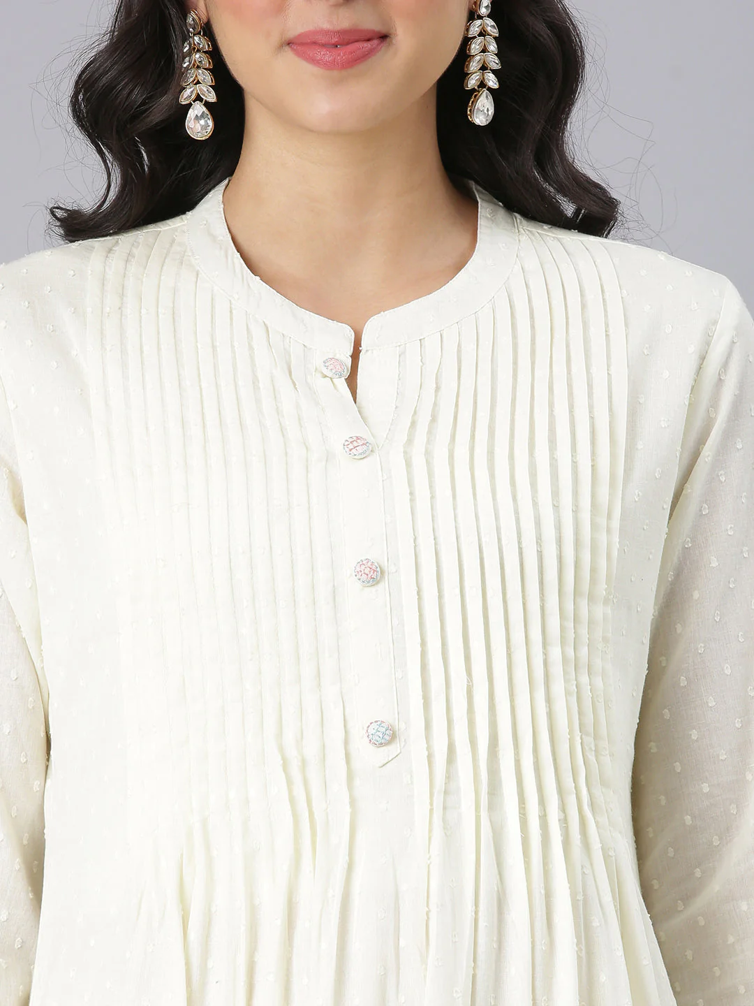 Neerus Cream Embroidered Anarkali Kurta And Trousers With Dupatta - Image 4