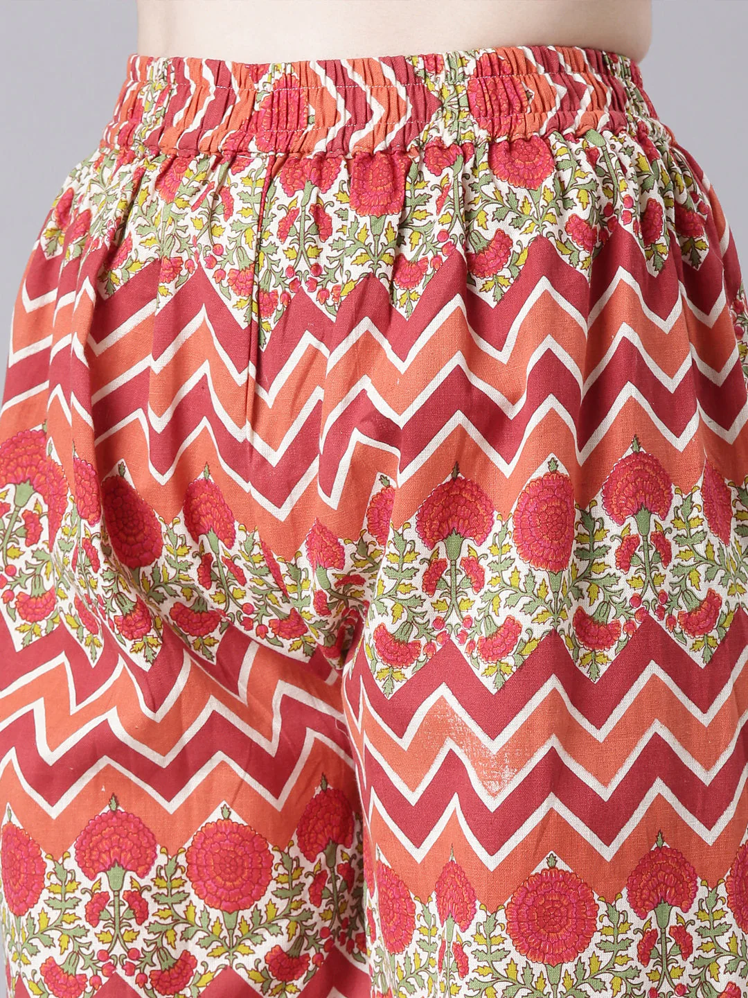 Neerus Cream Printed Straight Kurta and Palazzos - Image 6