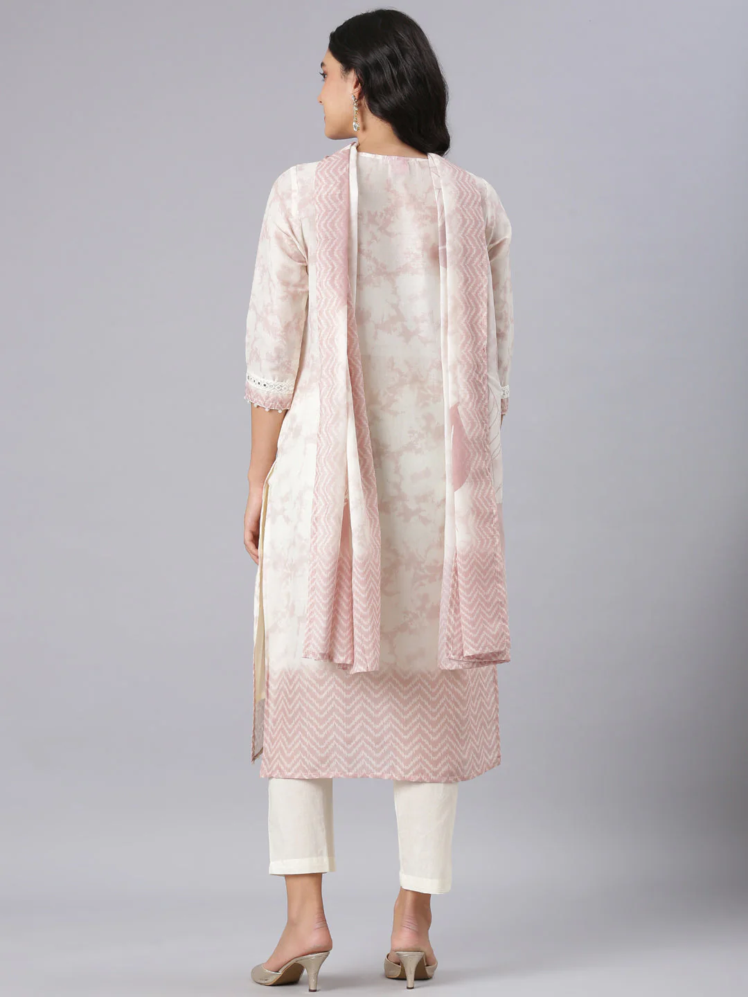 Neerus Cream Printed Straight Kurta And Trousers With Dupatta - Image 3