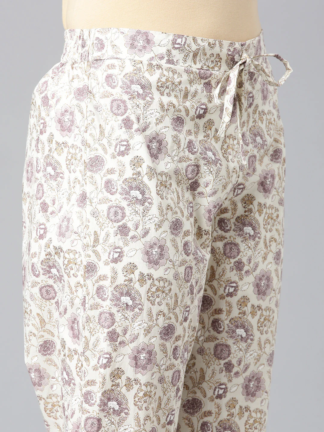 Neerus Cream Printed Straight Kurta and Trousers With Dupatta - Image 6