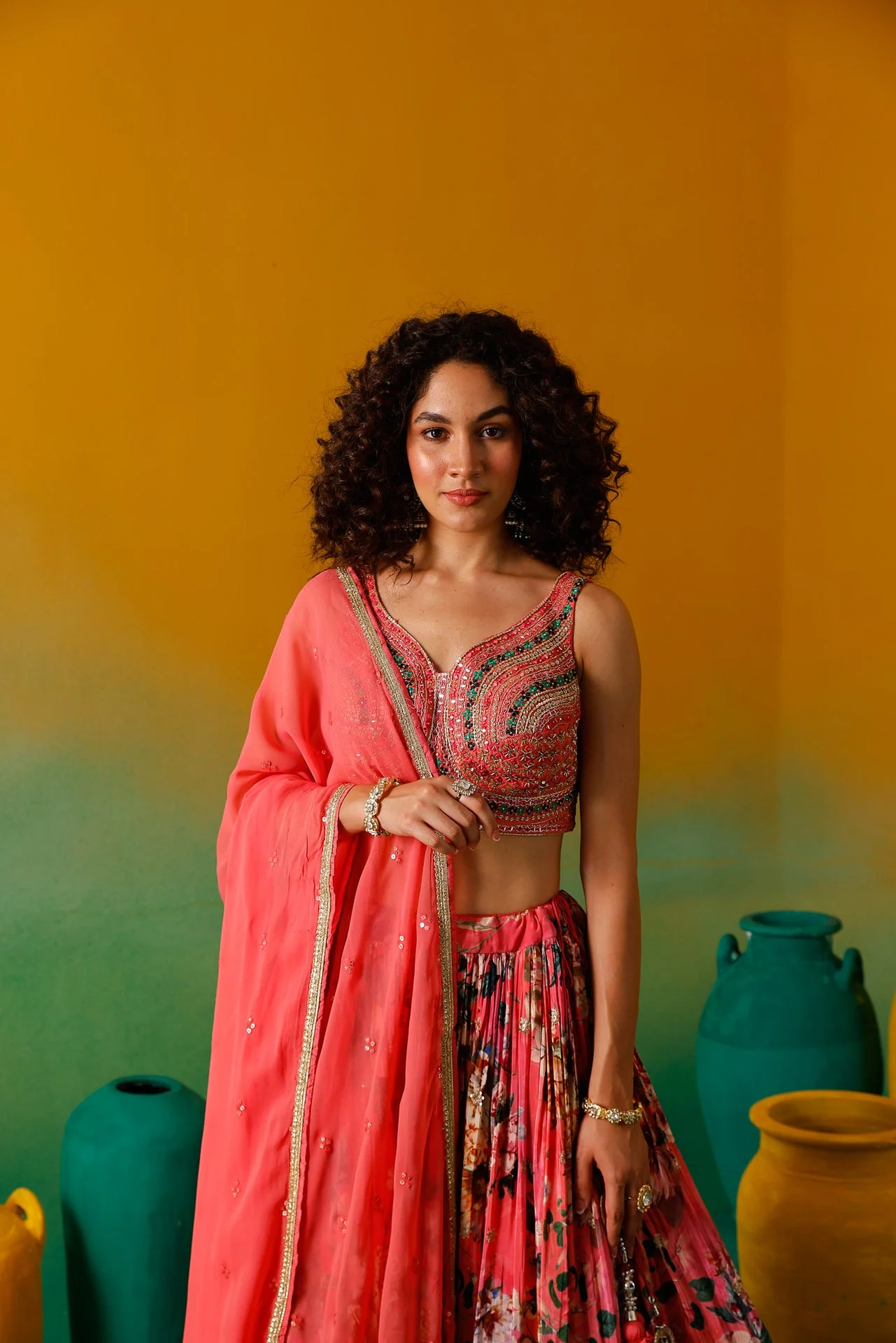 Neerus Gajari Embroidery work Crepe Fabric Ghagra Set - Image 10