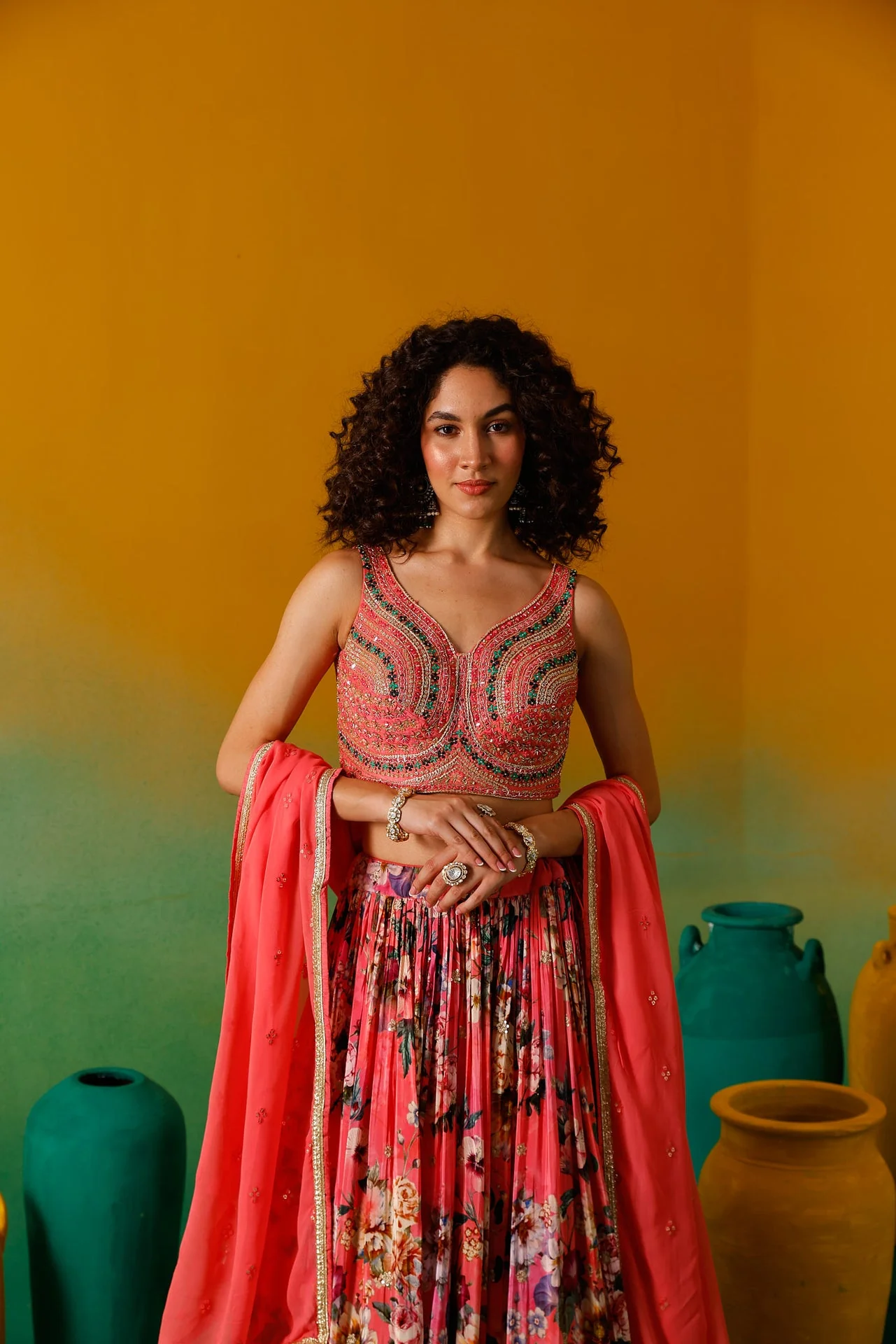 Neerus Gajari Embroidery work Crepe Fabric Ghagra Set - Image 11