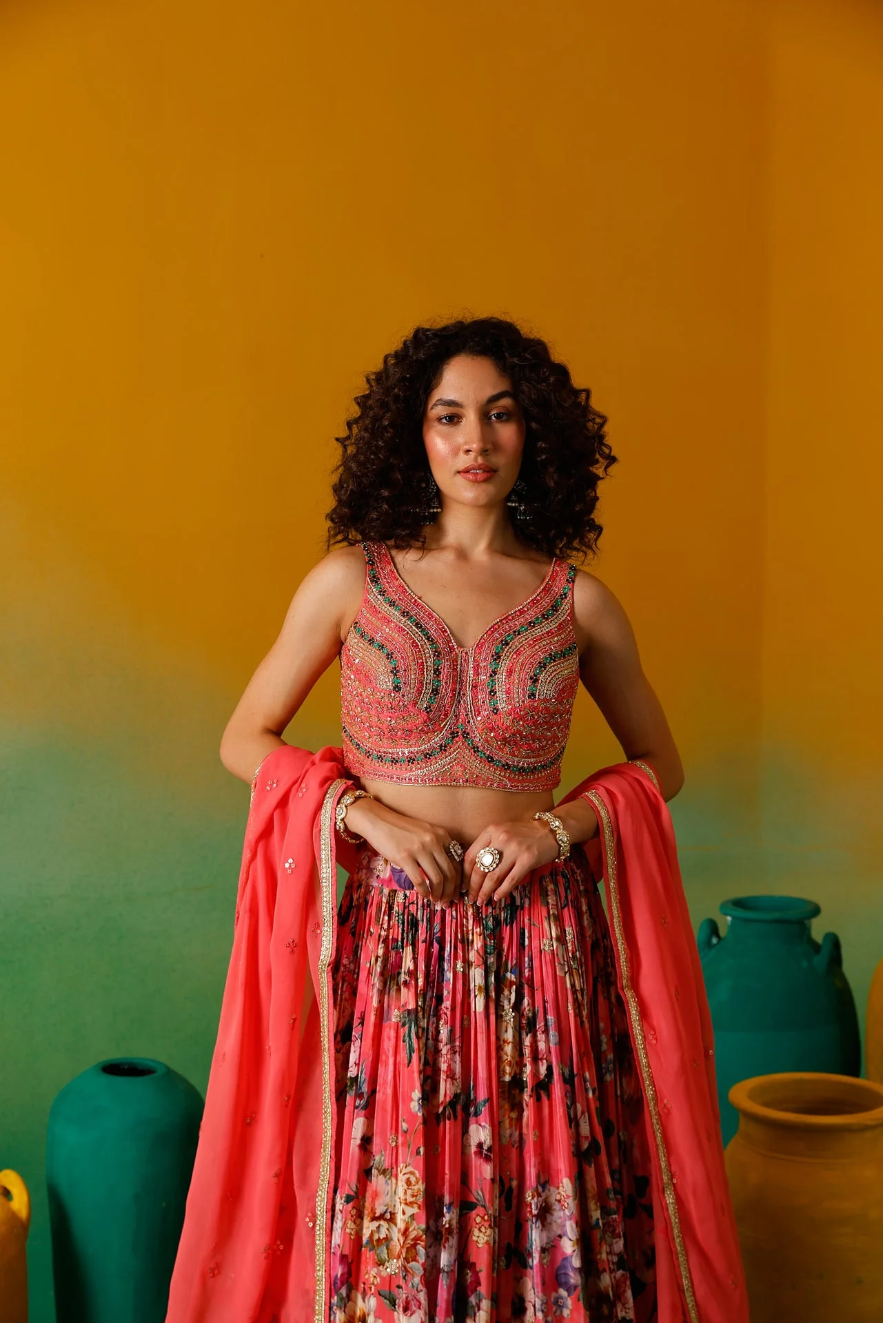 Neerus Gajari Embroidery work Crepe Fabric Ghagra Set - Image 12