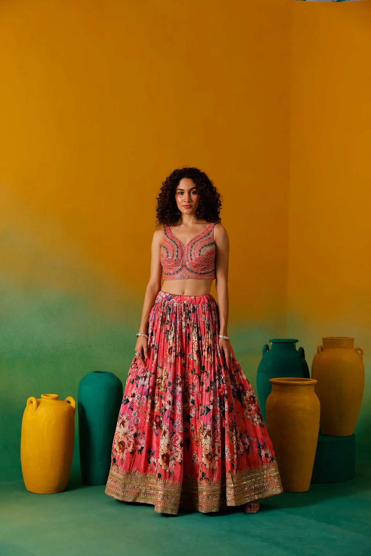 Neerus Gajari Embroidery work Crepe Fabric Ghagra Set - Image 13