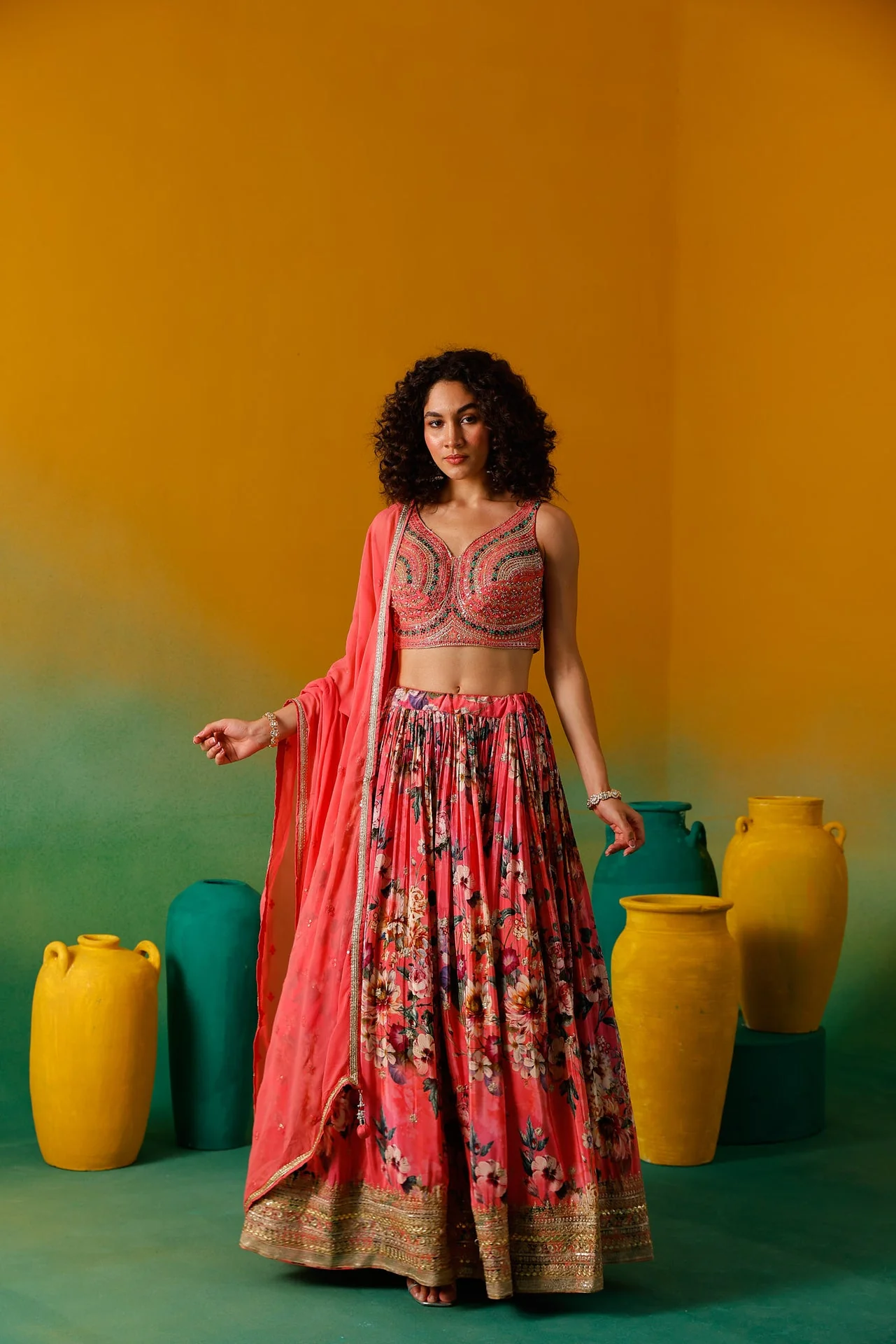 Neerus Gajari Embroidery work Crepe Fabric Ghagra Set - Image 3