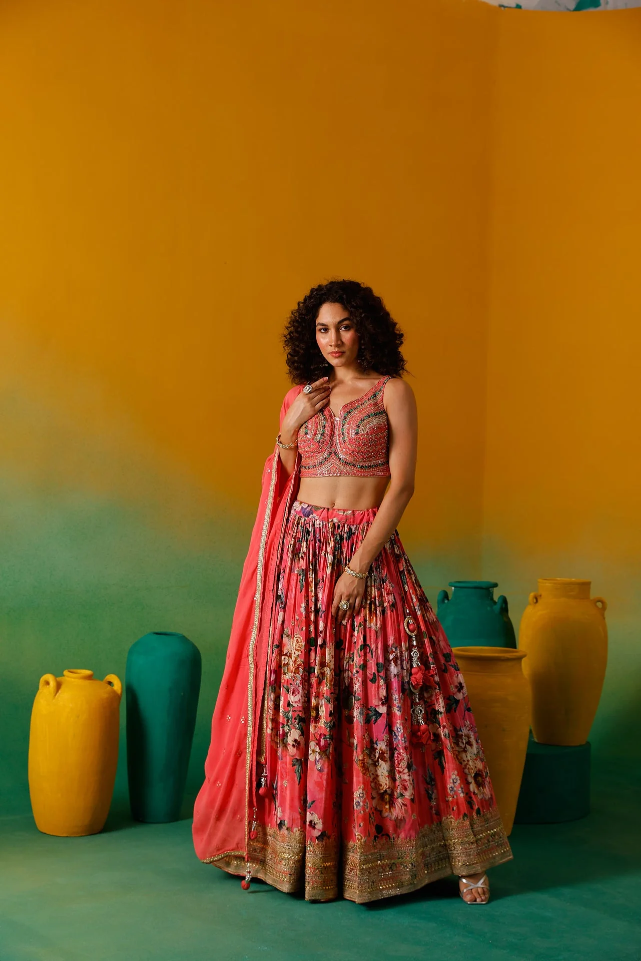 Neerus Gajari Embroidery work Crepe Fabric Ghagra Set - Image 4