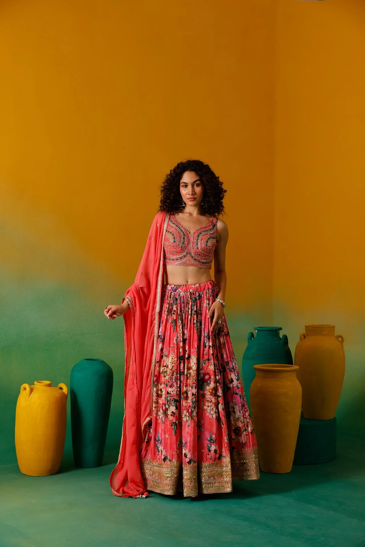 Neerus Gajari Embroidery work Crepe Fabric Ghagra Set - Image 5