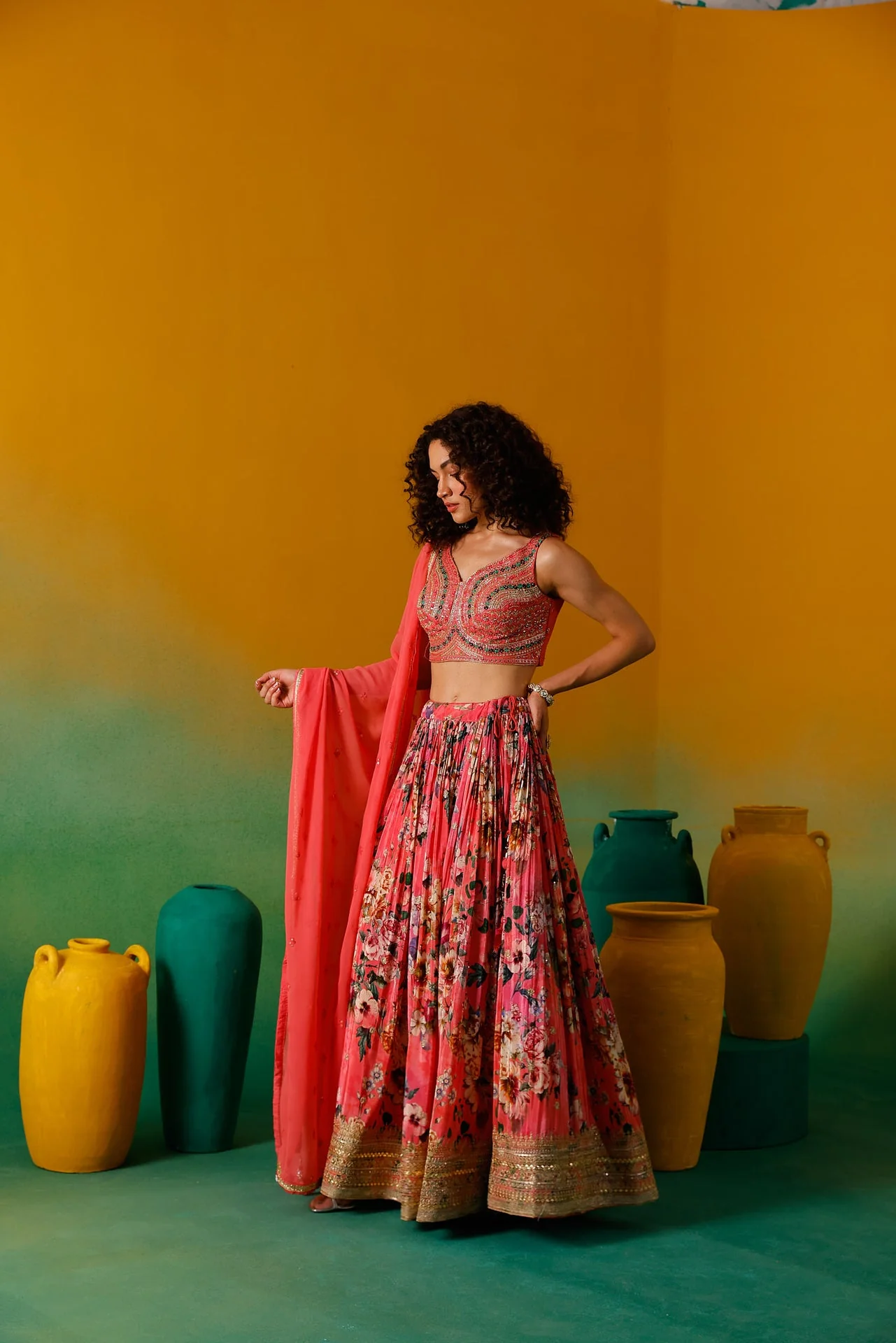 Neerus Gajari Embroidery work Crepe Fabric Ghagra Set - Image 6