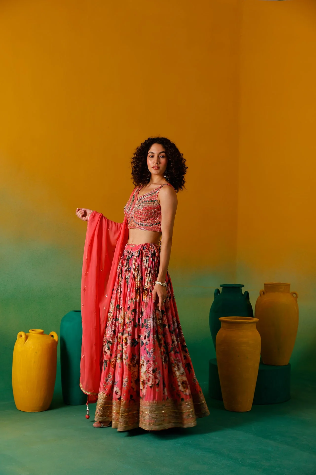 Neerus Gajari Embroidery work Crepe Fabric Ghagra Set - Image 7