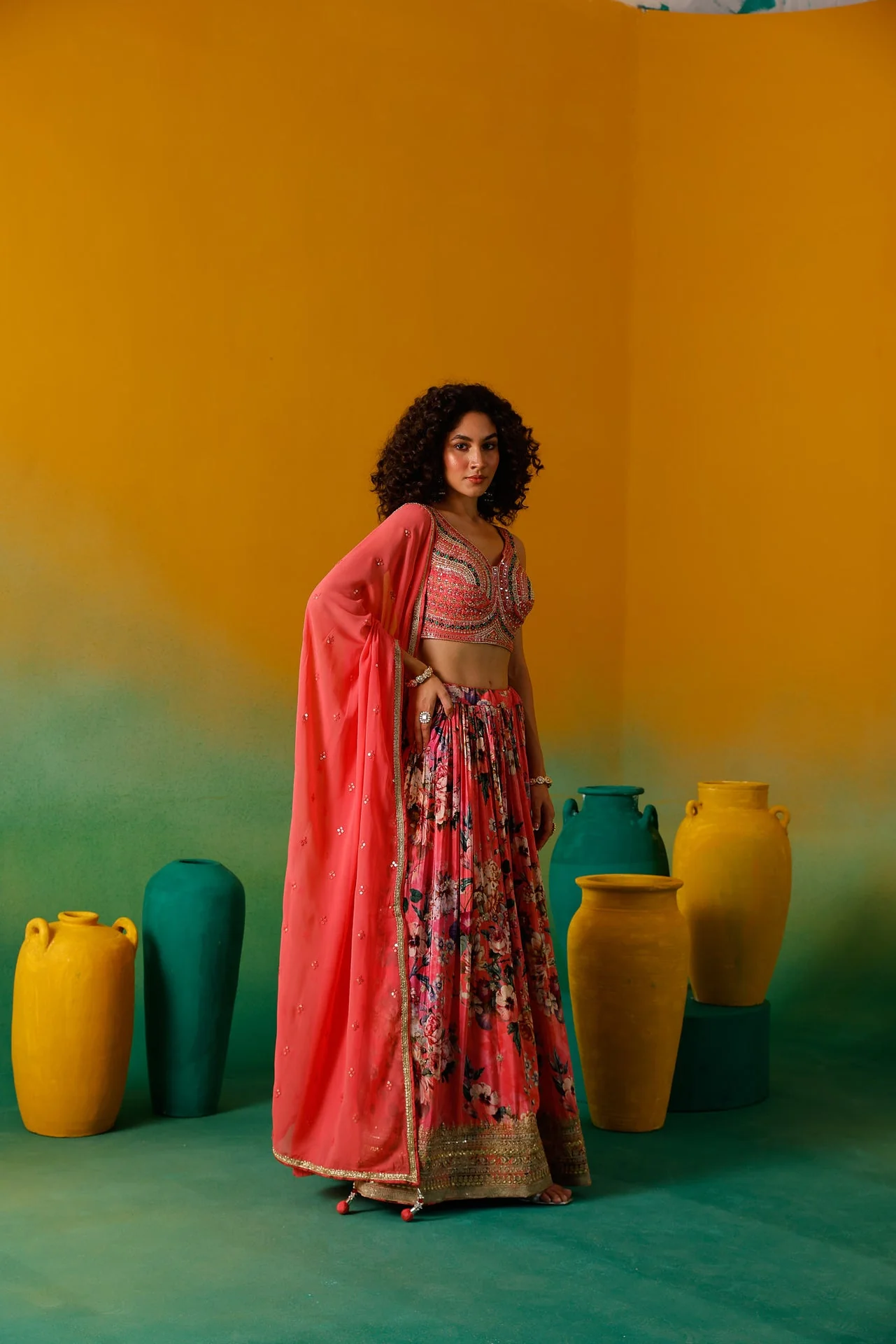 Neerus Gajari Embroidery work Crepe Fabric Ghagra Set - Image 8