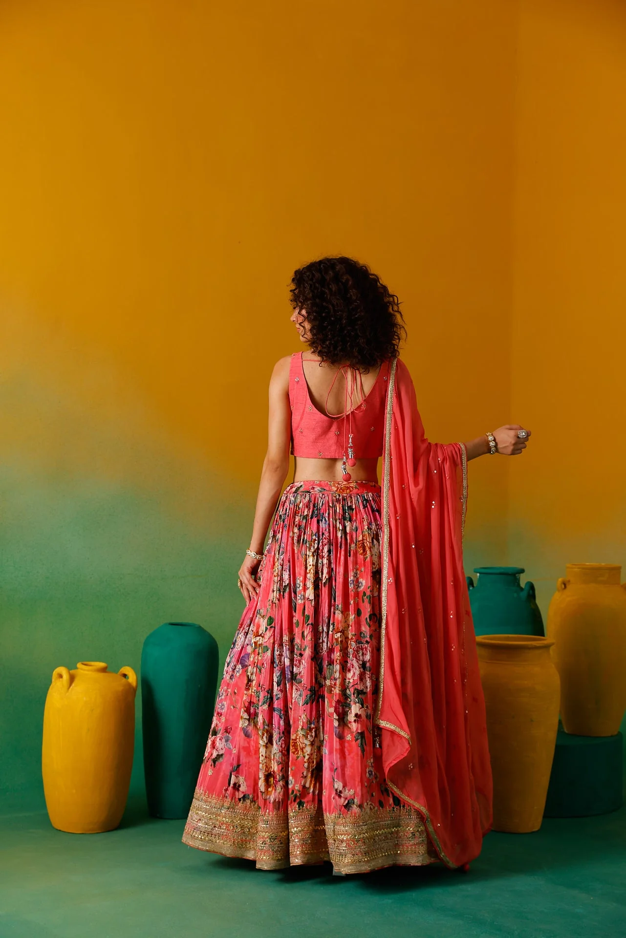 Neerus Gajari Embroidery work Crepe Fabric Ghagra Set - Image 9