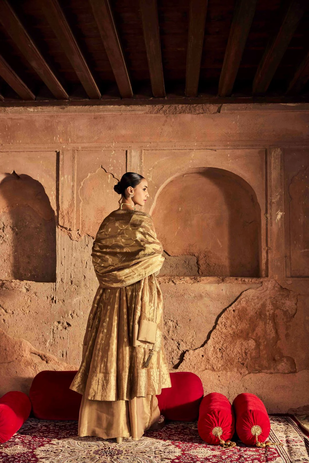 Neerus Gold Embroidery Work Tissue Fabric Anarkali and Palazzo With Dupatta - Image 3