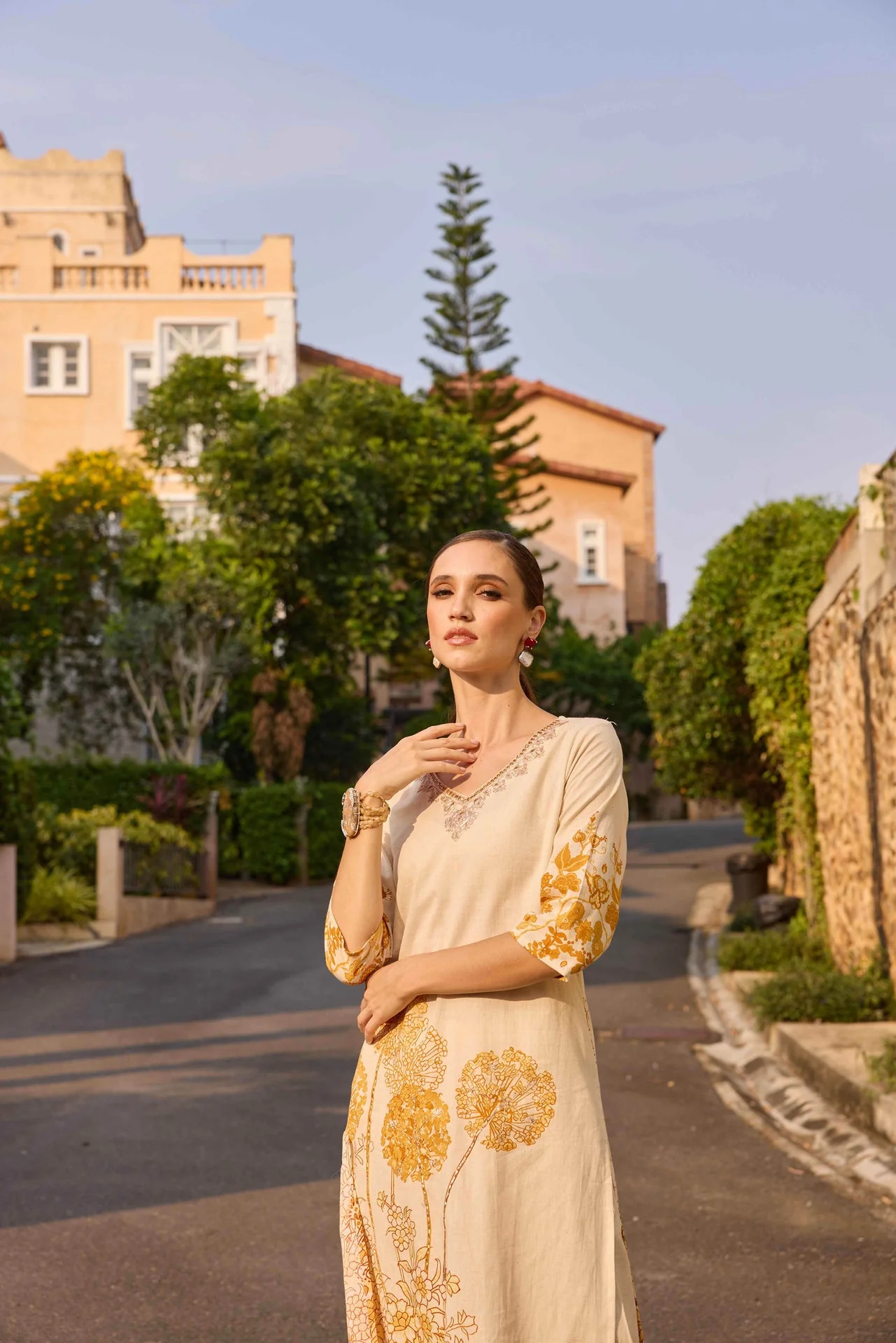Neerus Gold Printed Straight Kurta and Palazzos - Image 4