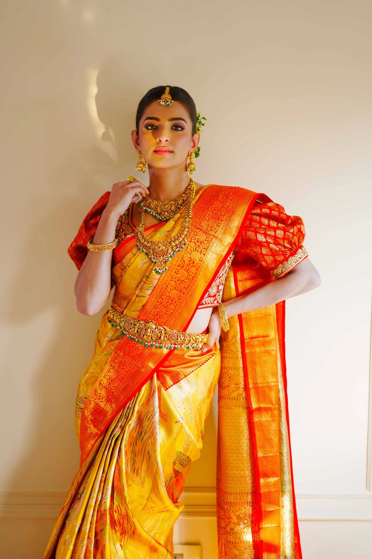 Neerus Gold Pure Silk Saree with Blouse - Image 3