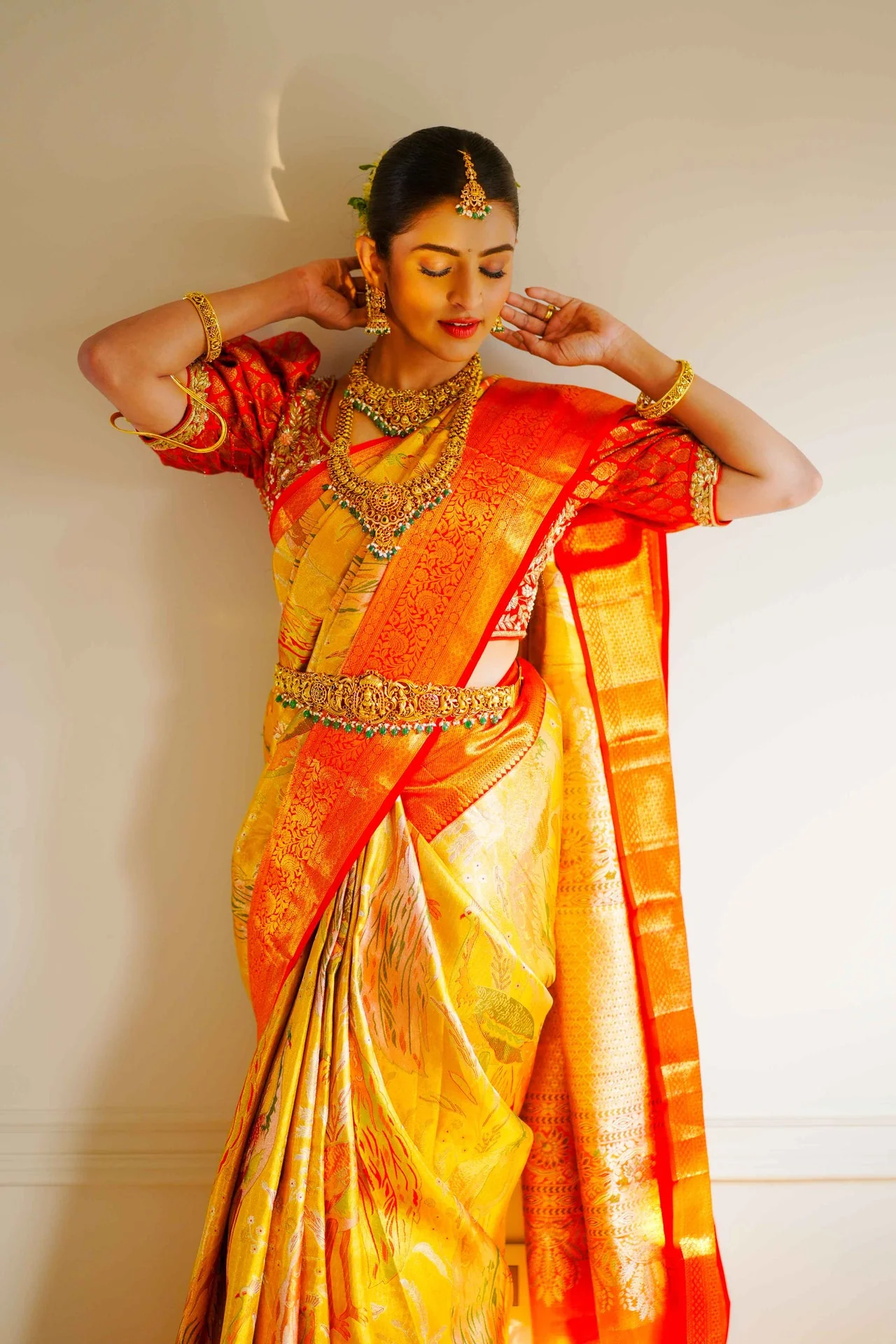 Neerus Gold Pure Silk Saree with Blouse - Image 4