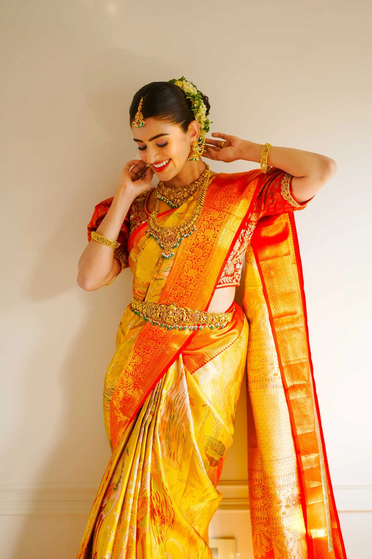 Neerus Gold Pure Silk Saree with Blouse - Image 5