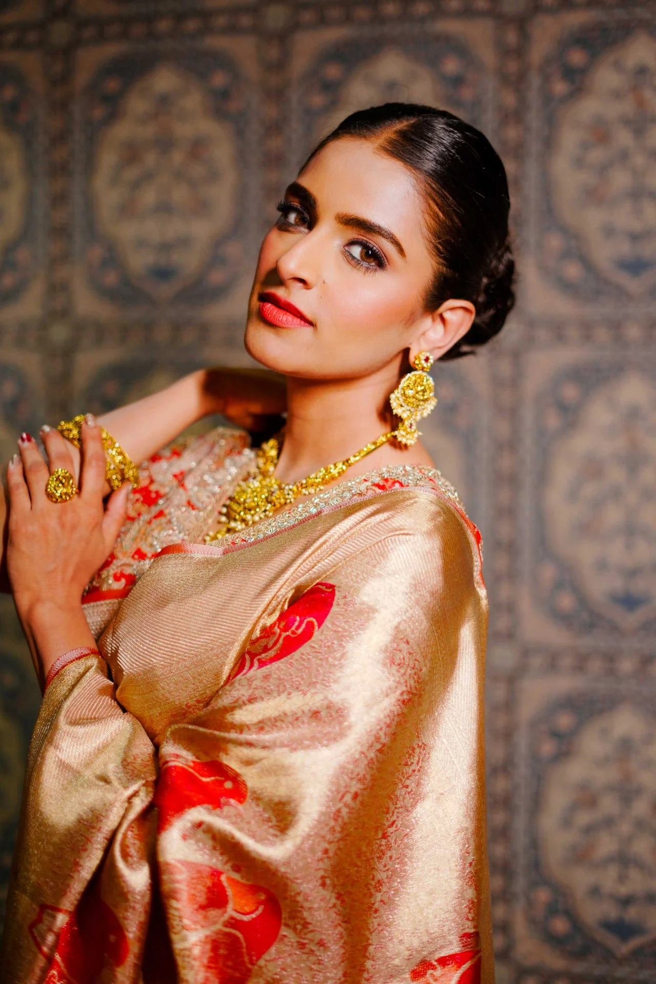 Neerus Gold Pure Silk Saree with Blouse - Image 3