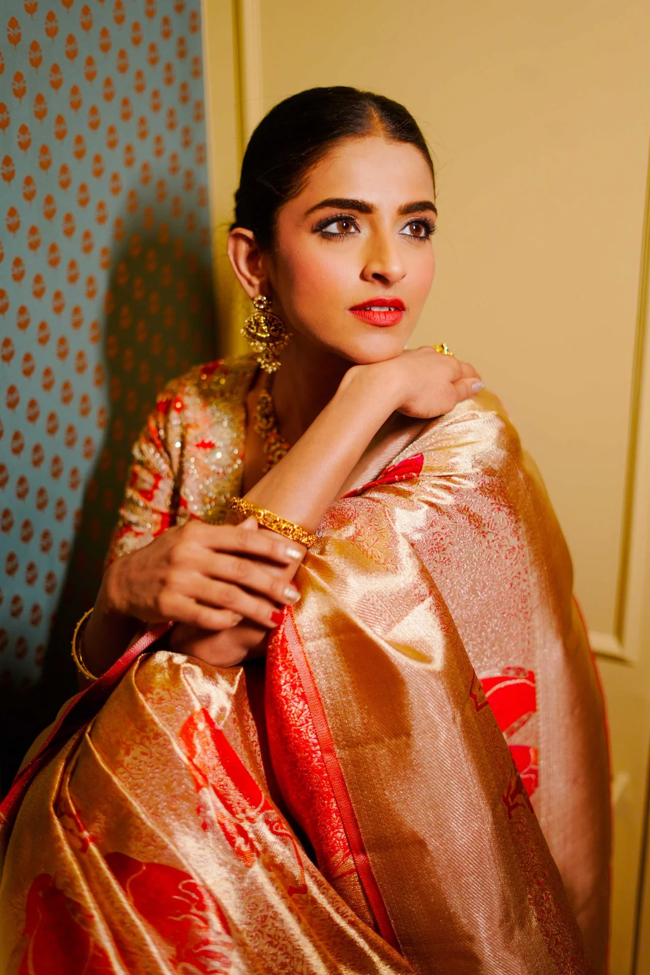 Neerus Gold Pure Silk Saree with Blouse - Image 4