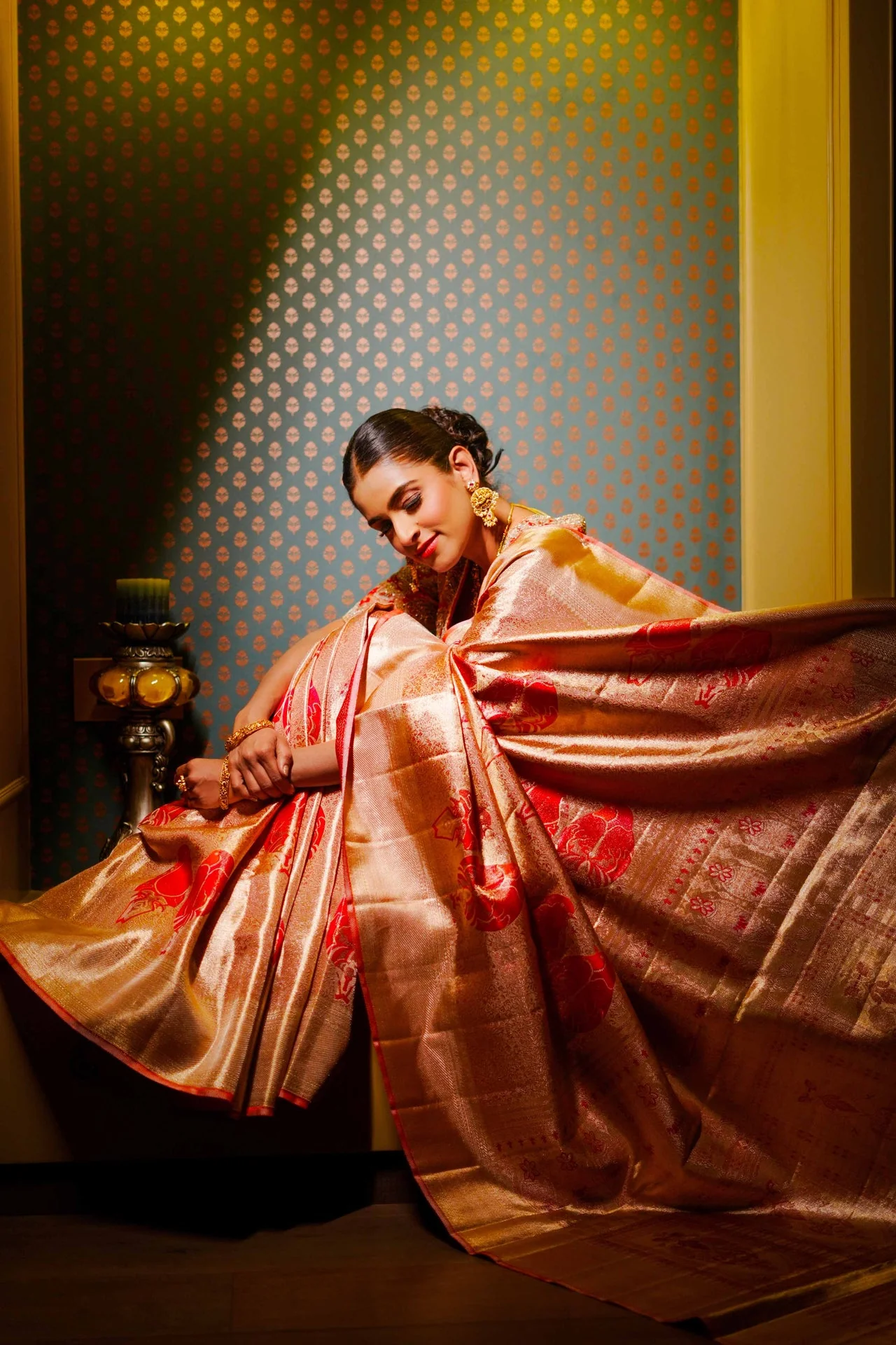 Neerus Gold Pure Silk Saree with Blouse - Image 5