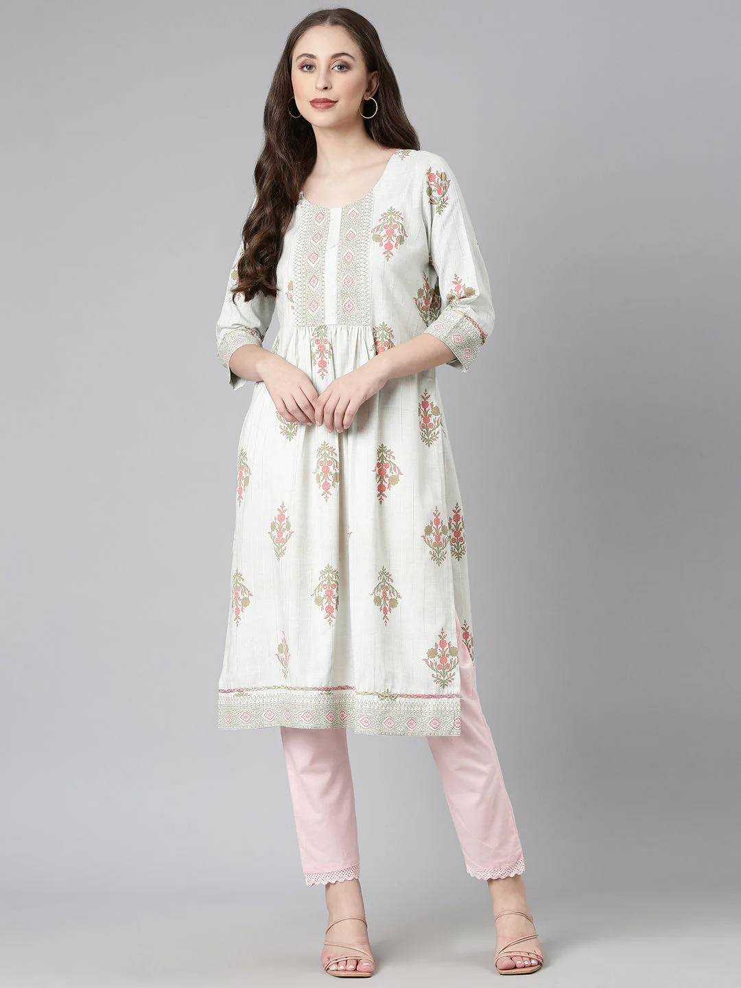 Neerus Green Casual Floral Straight Kurta - Image 5
