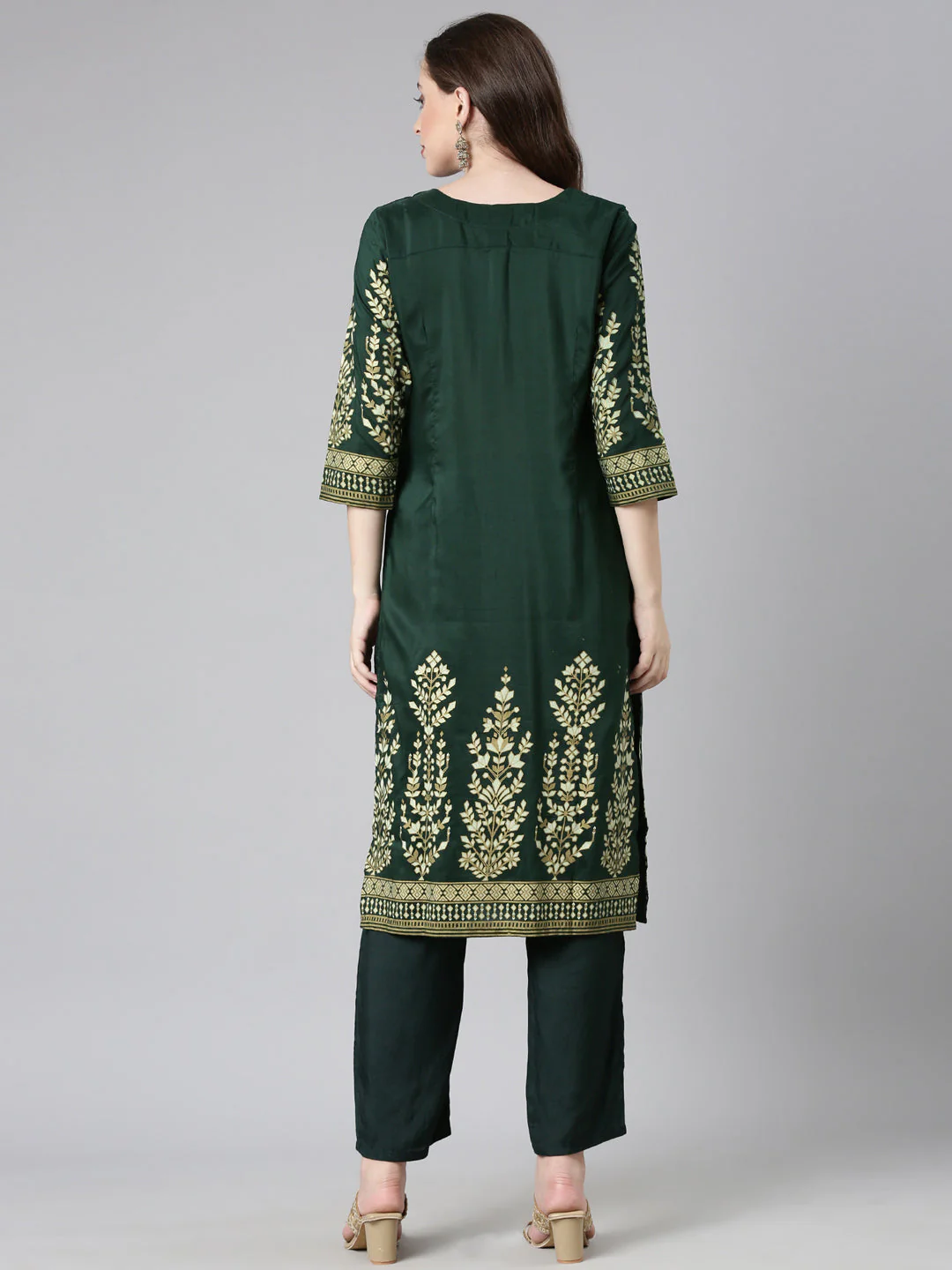 Neerus Green Casual Solid Straight Kurta - Image 3