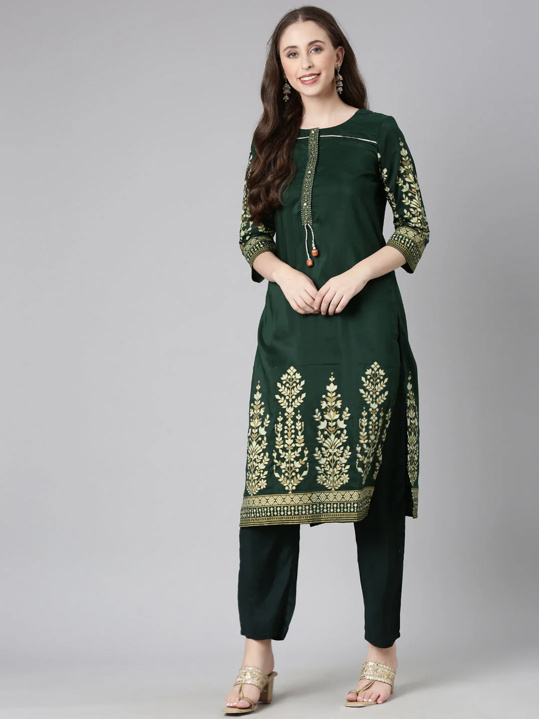 Neerus Green Casual Solid Straight Kurta - Image 5