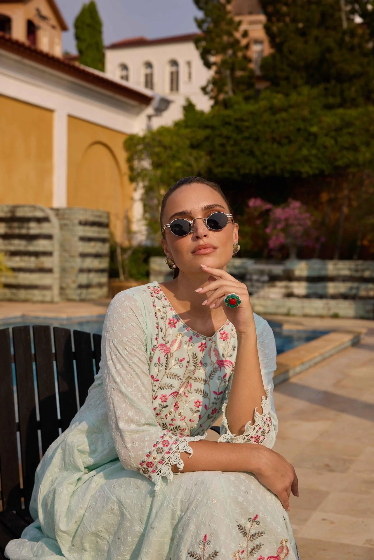 Neerus Mint Embroidered Anarkali Kurta and Trousers With Dupatta - Image 4