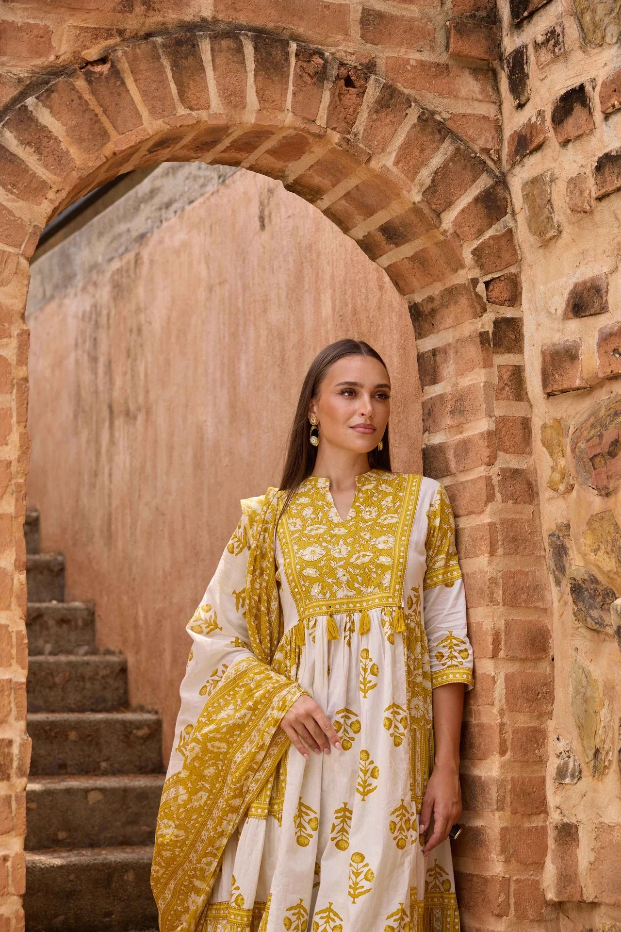 Neerus M Green Printed Anarkali Kurta and Trousers With Dupatta - Image 3