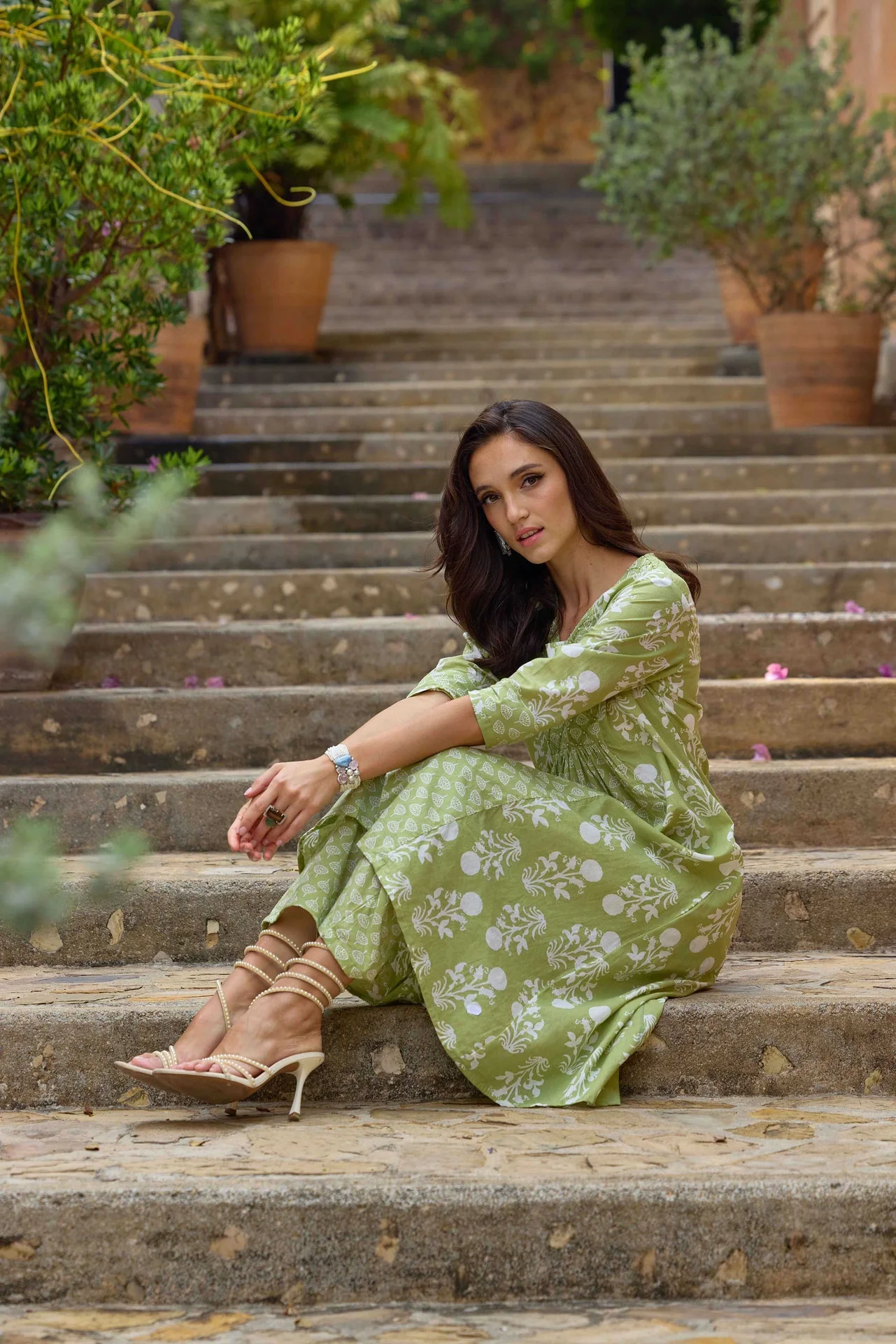 Neerus Green Printed Straight Kurta and Trousers - Image 5